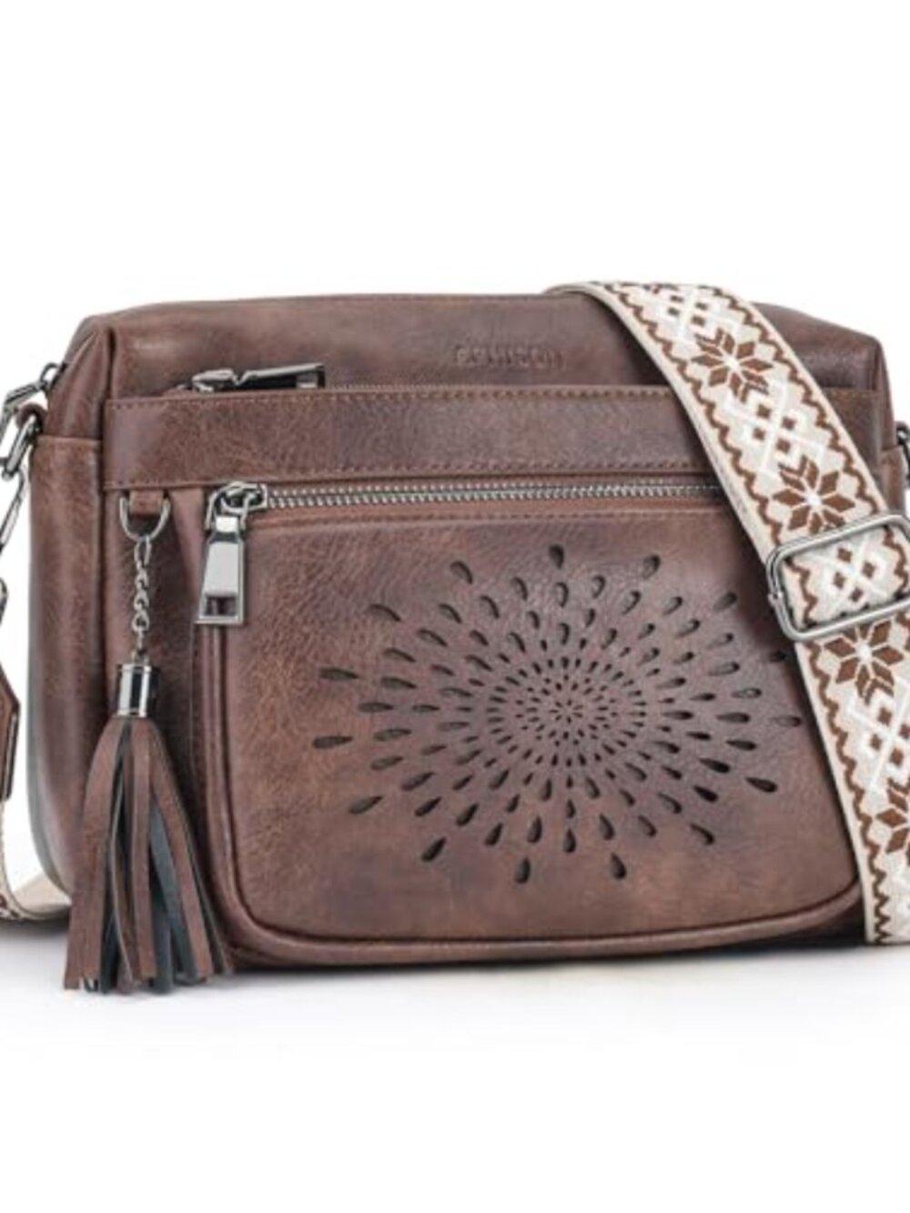 Vegan Leather Crossbody Bag Small Quilted Tassel Adjustable Strap